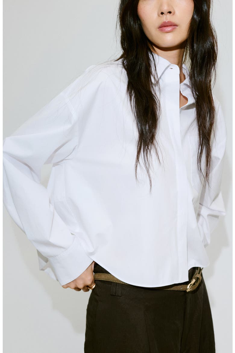 Crop Button-Up Shirt, Main, color, OFF WHITE