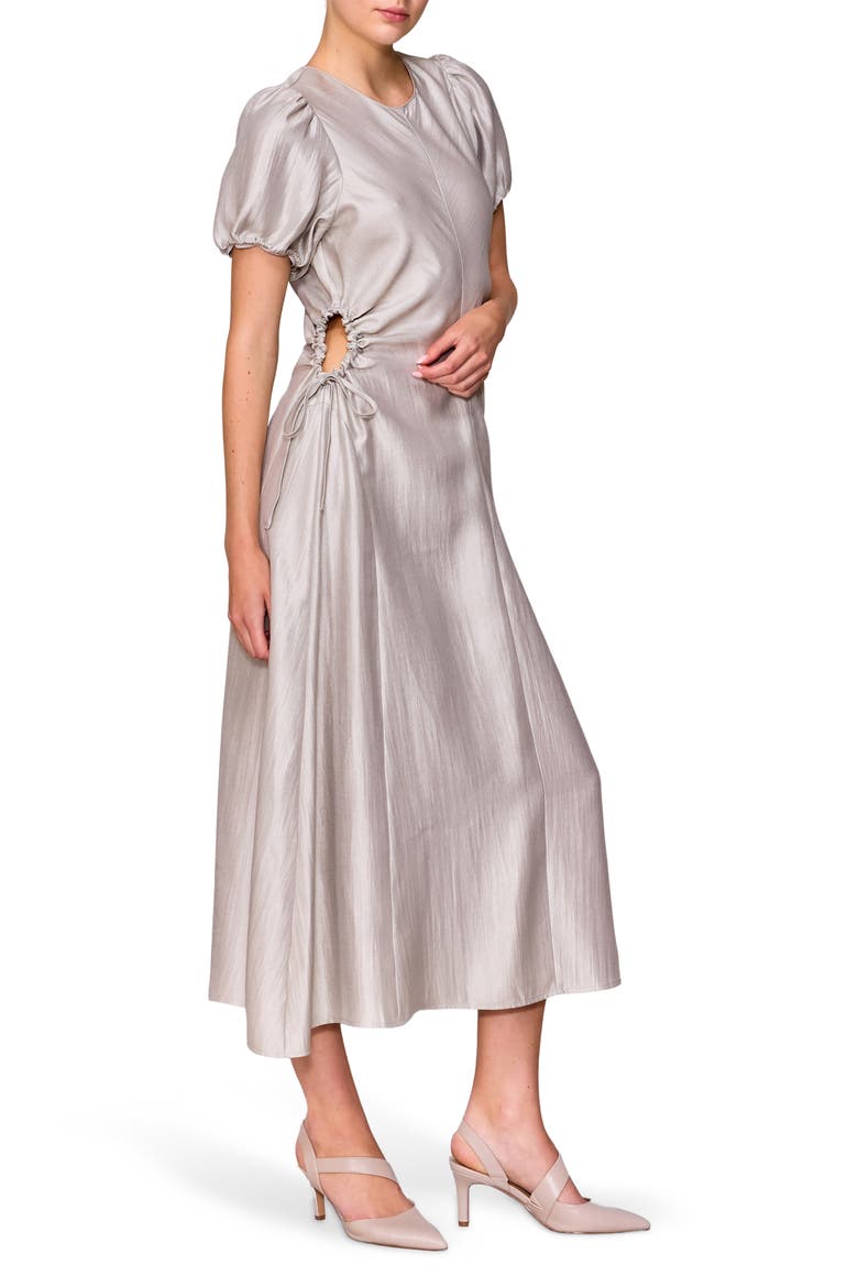 Side Cutout Puff Sleeve Midi Dress, Alternate, color, CHAMPAGNE
