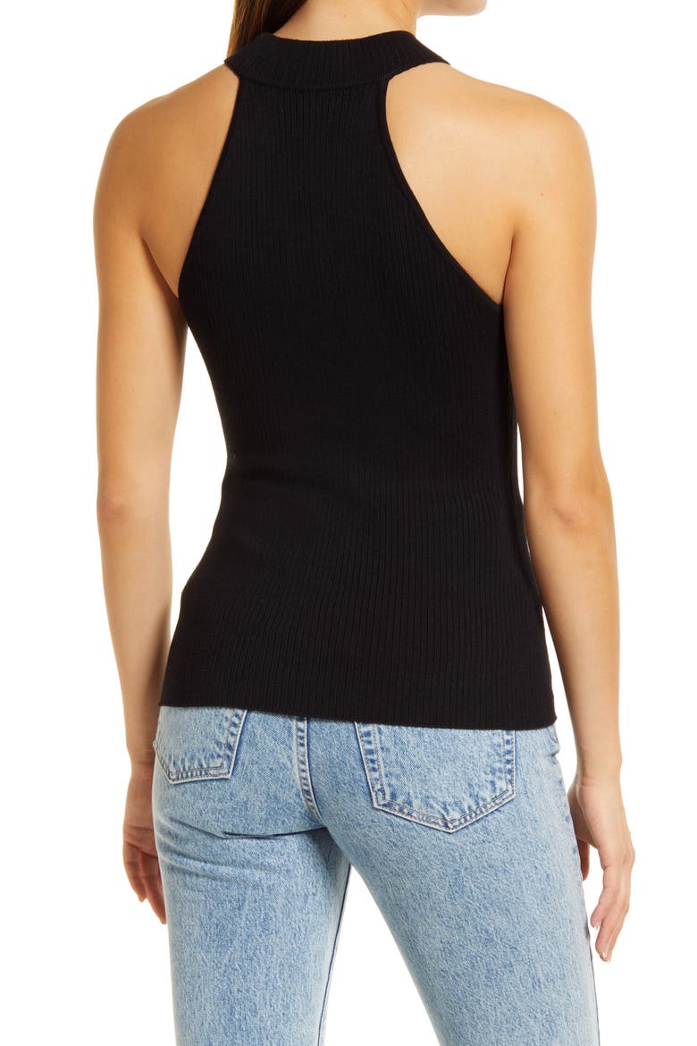 Mock Neck Racerback Tank, Alternate, color, JET BLACK