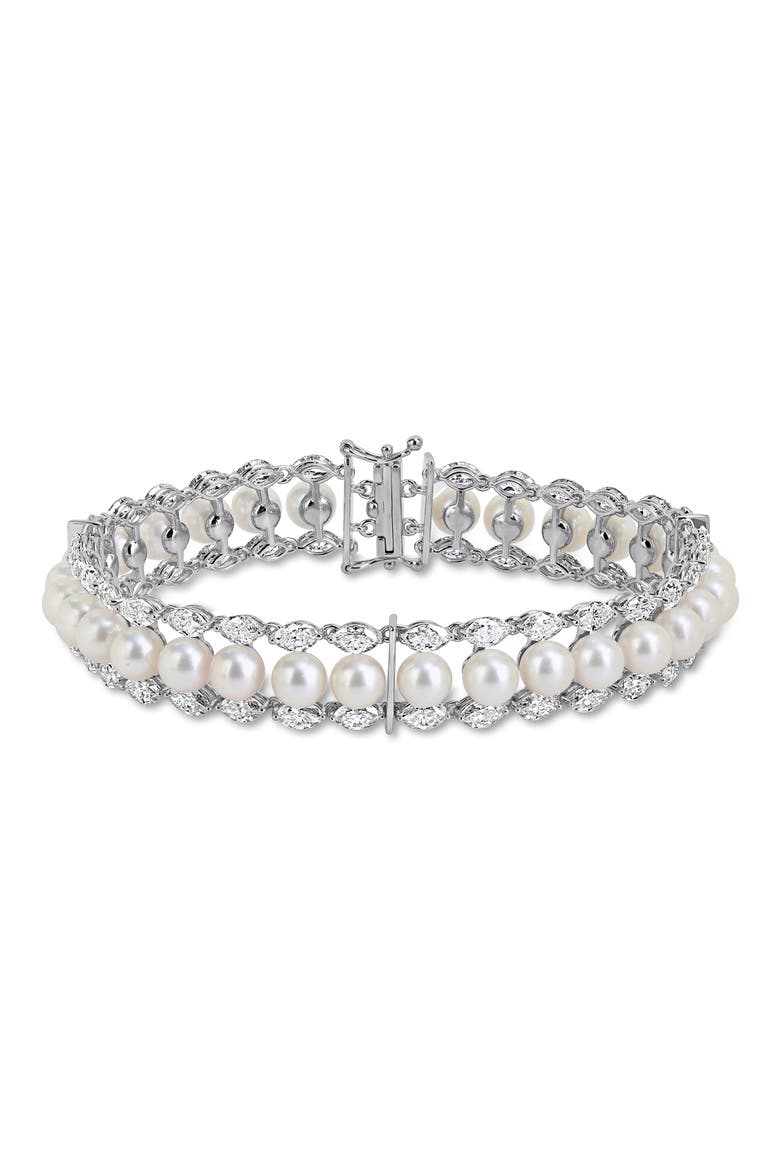 Sterling Silver Cultured Freshwater Pearl Bracelet, Main, color, WHITE GOLD