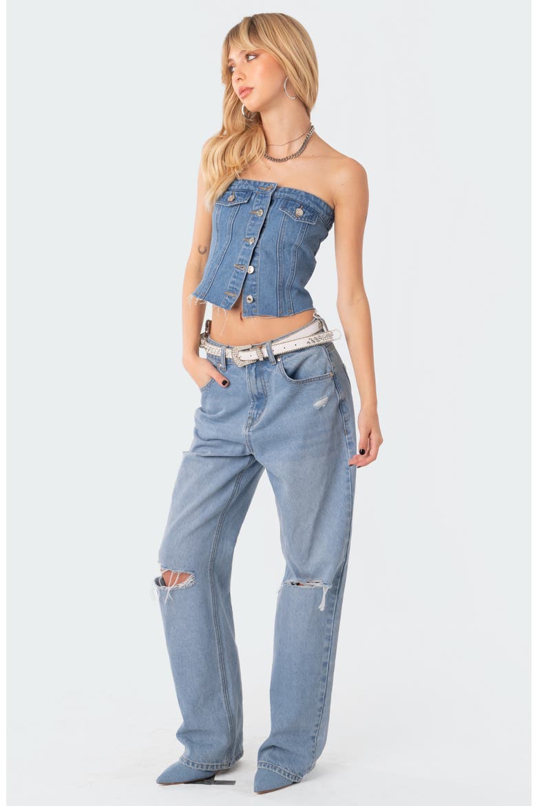 River Strapless Denim Crop Top, Alternate, color, BLUE
