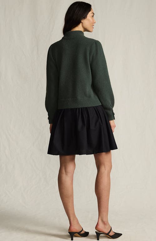 Lands' End Fuzzy Lantern Sleeve Mock Neck Mini Twofer Dress In Green