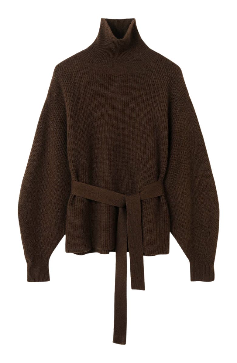 GOBI Mongolian Cashmere Belted Cashmere Turtleneck, Alternate, color, Chocolate Brown