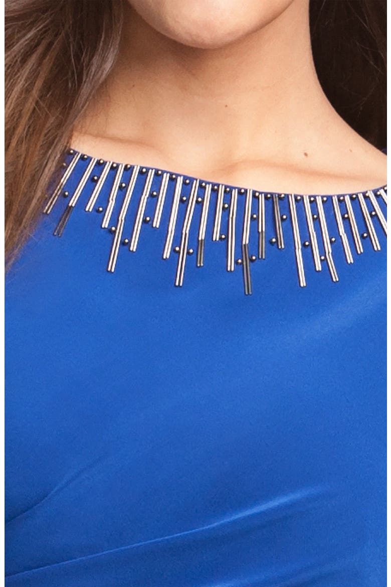 Beaded Pleated Jersey Dress, Alternate, color, MARINE