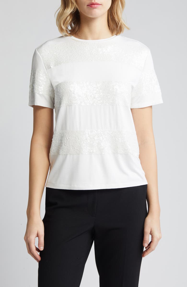 Anne Klein Sequin Stripe T-Shirt, Main, color, 