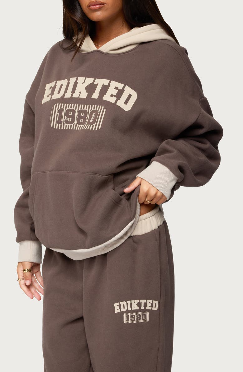 EDIKTED 1980 Oversized Colorblock Hoodie, Alternate, color, Brown