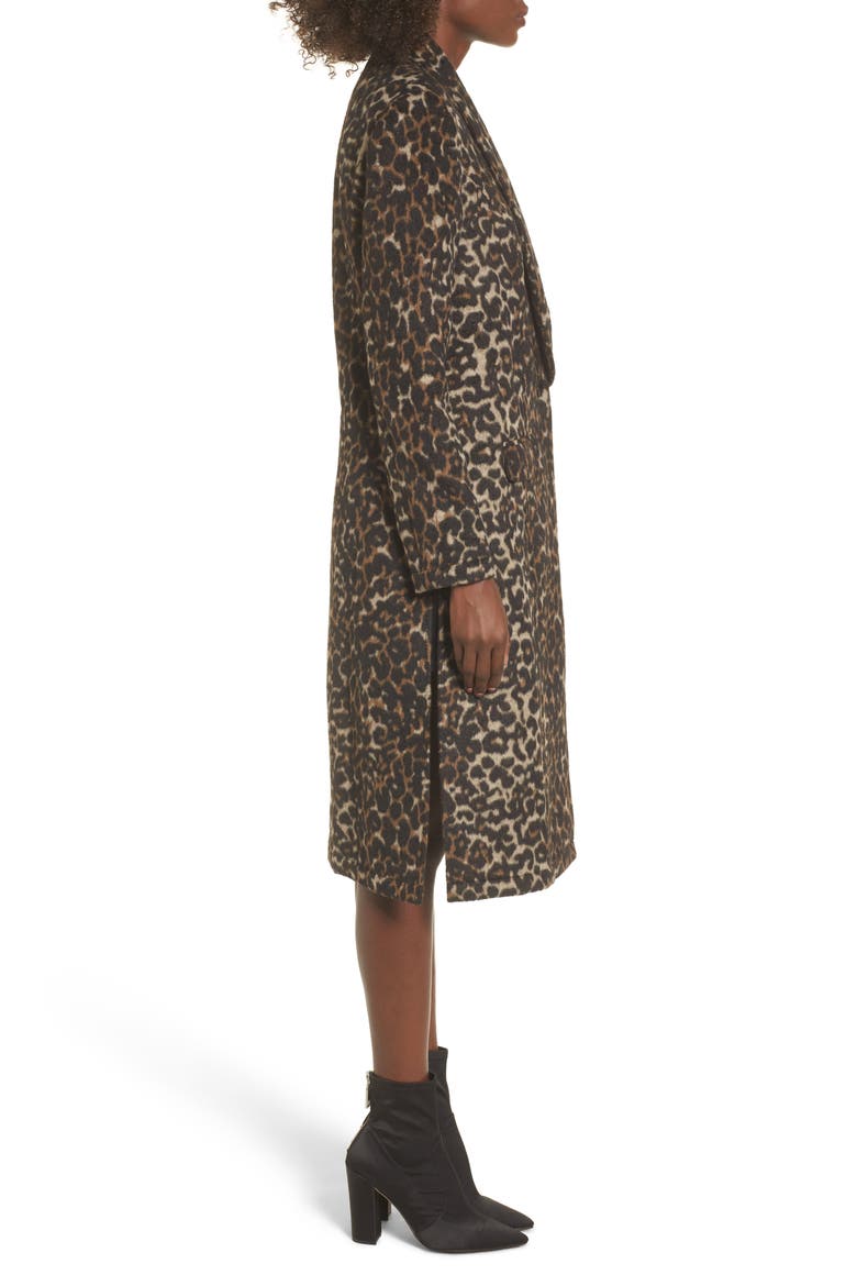 Longline Leopard Print Coat, Alternate, color, BLACK LEOPARD