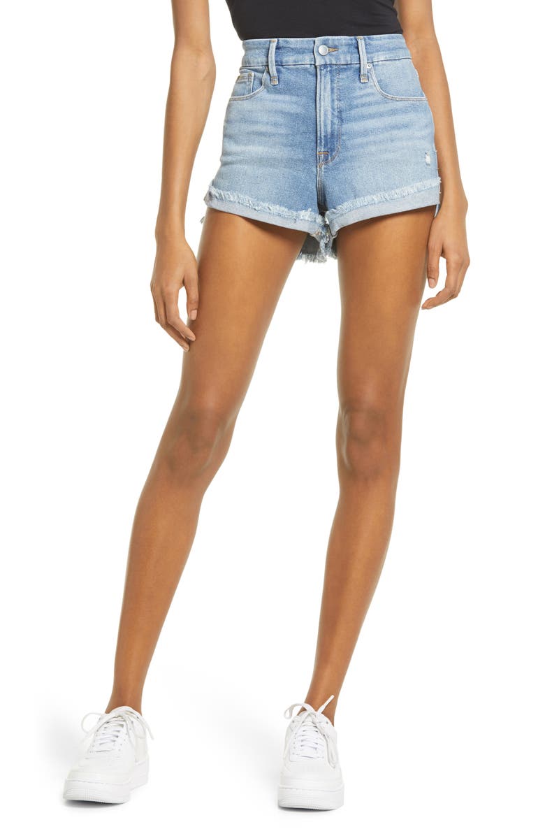 Good American Good Curve High Waist Denim Shorts, Main, color,