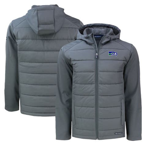 Men's Cutter & Buck Gray Seattle Seahawks Throwback Evoke Hybrid Eco Softshell Recycled Full-Zip Hoodie Jacket
