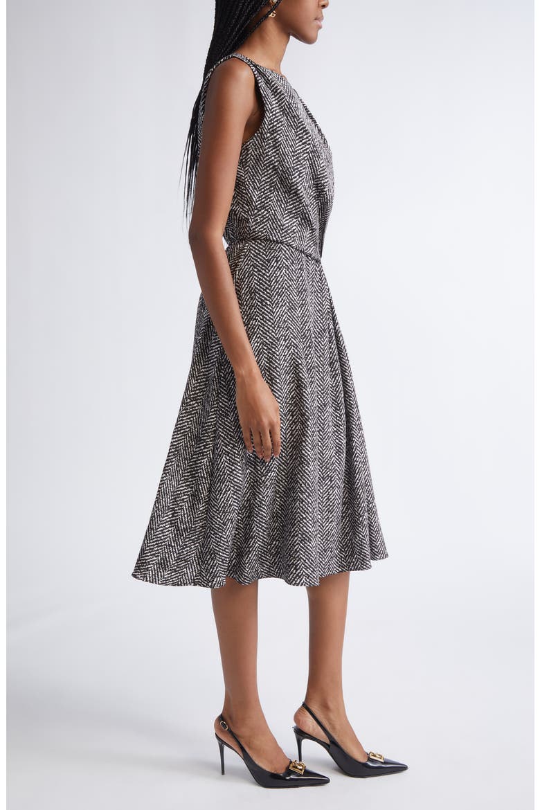 Herringbone Print Draped Crepe Cocktail Dress, Alternate, color, HH5QS CHEVRON BCO/ NERO
