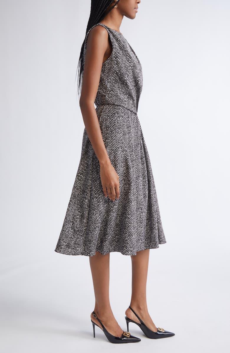 Dolce&Gabbana Herringbone Print Draped Crepe Cocktail Dress, Alternate, color, Hh5qs Chevron Bco/ Nero