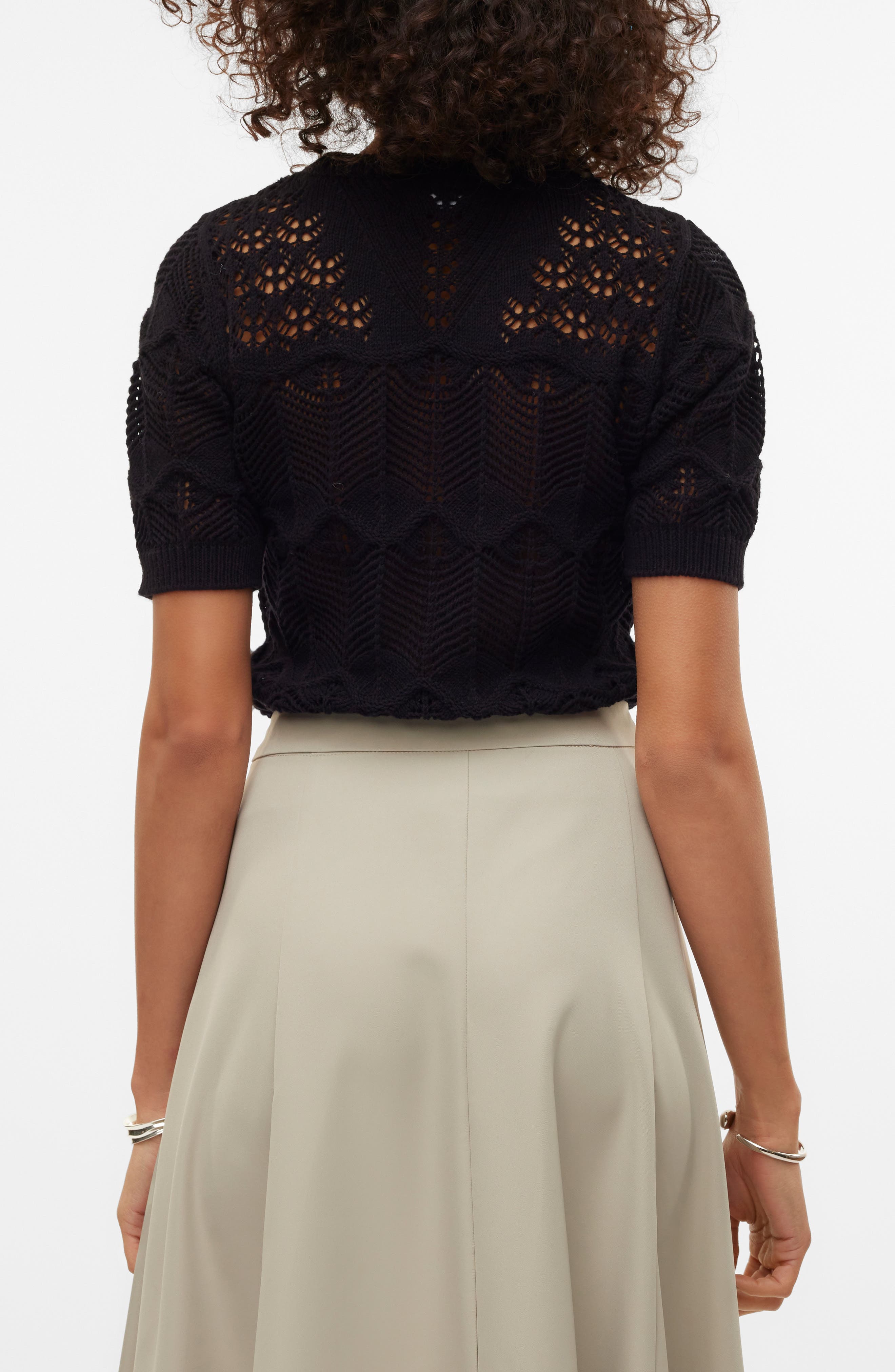 Alexia Short Sleeve Pointelle Cotton Blend Sweater - image 2