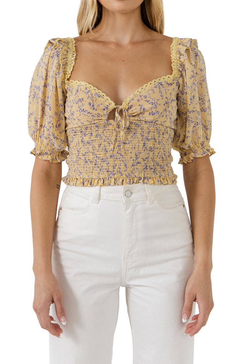 Floral Lace Smocked Top, Alternate, color, YELLOW MULTI