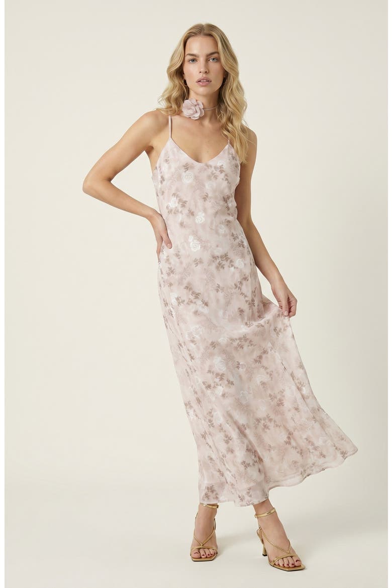 Floral Satin Maxi Dress, Main, color, Blush
