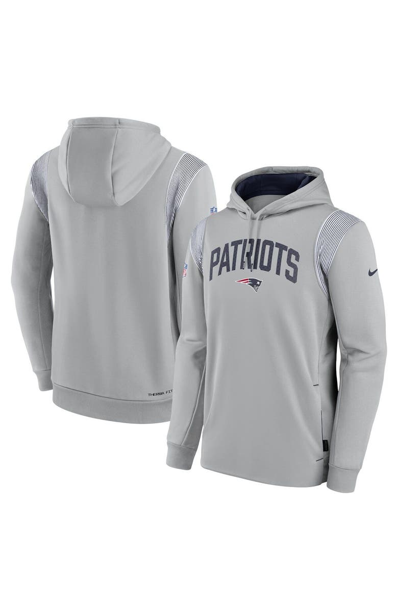 Nike Men's Nike Gray New England Patriots Sideline Athletic Stack Performance Pullover Hoodie, Main, color,