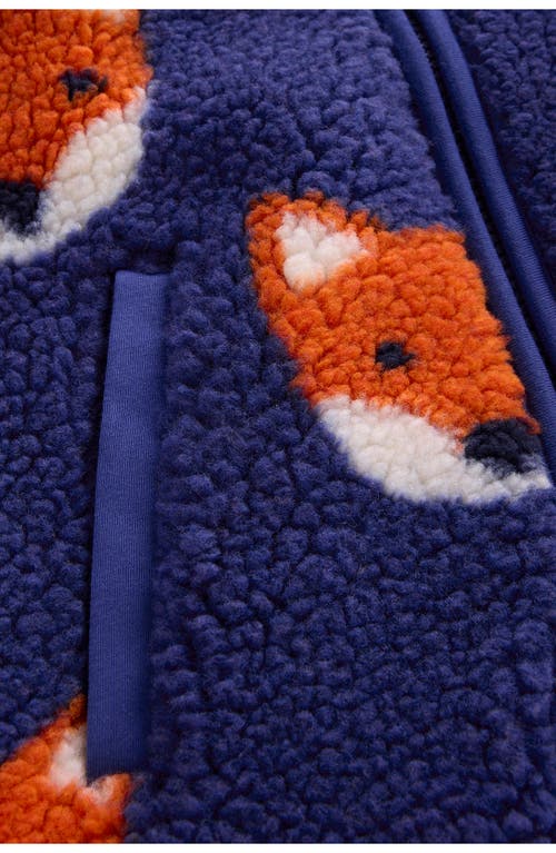 Mini Boden Kids' Fox Print Textured Fleece Jacket In Blue