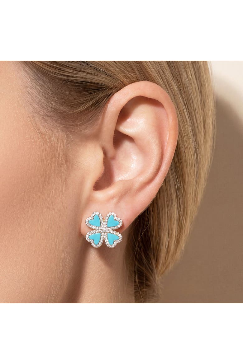 Turquoise CZ Lucky Clover Stud Earrings, Alternate, color, Turquoise