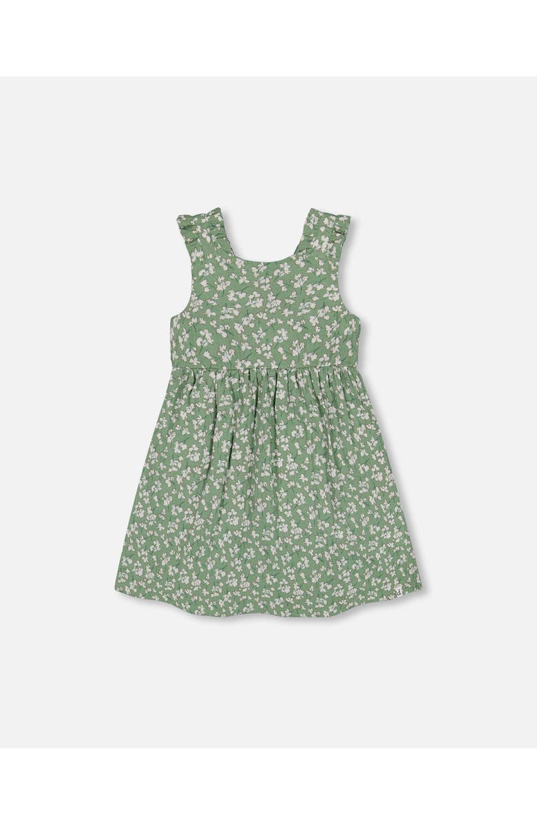 Deux par Deux Girl's Sleeveless Muslin Dress Green Jasmine Flower Print, Main, color,