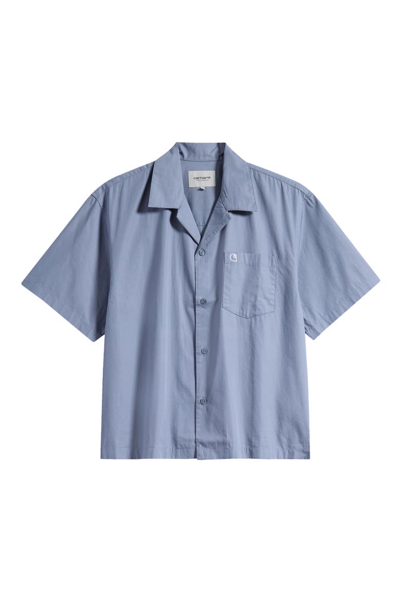 Kendry Cotton Poplin Camp Shirt, Main, color, SHADY BLUE / WHITE