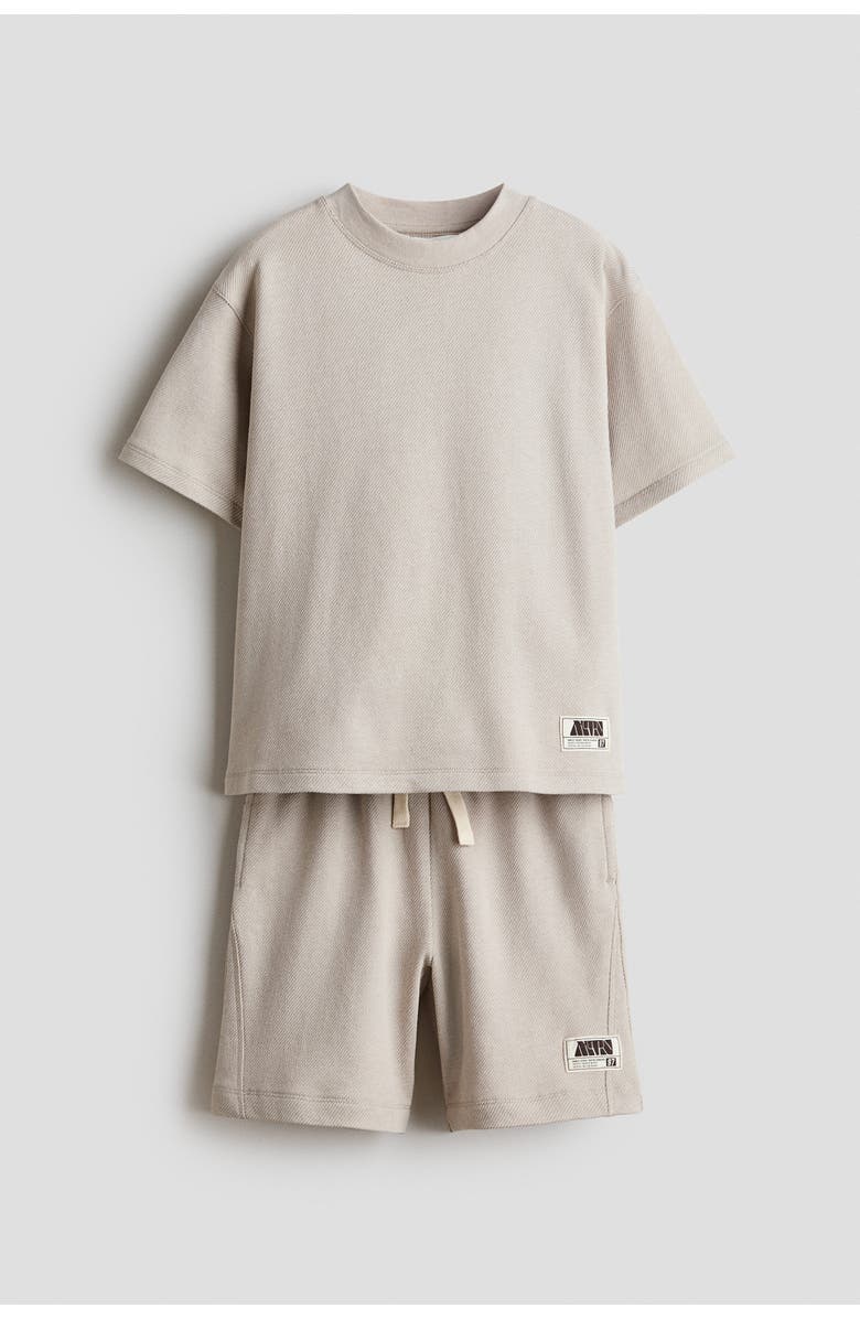 H&M 2-piece Textured Jersey Set, Main, color, Light Beige