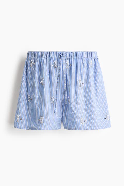 Embellished Cotton Poplin Pyjama Shorts