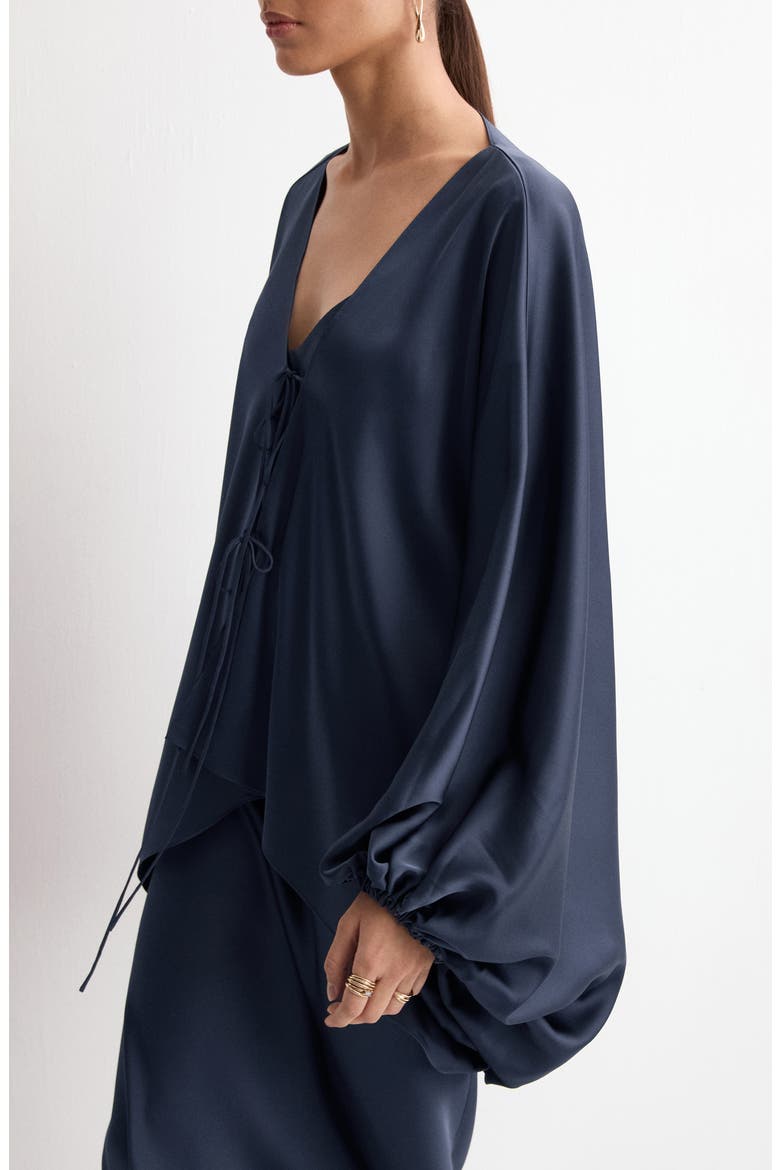 Puff Sleeve Satin Top, Main, color, NIGHT BLUE