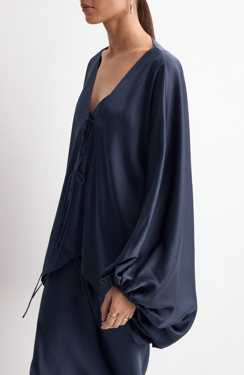 MANGO Puff Sleeve Satin Top, Main, color,