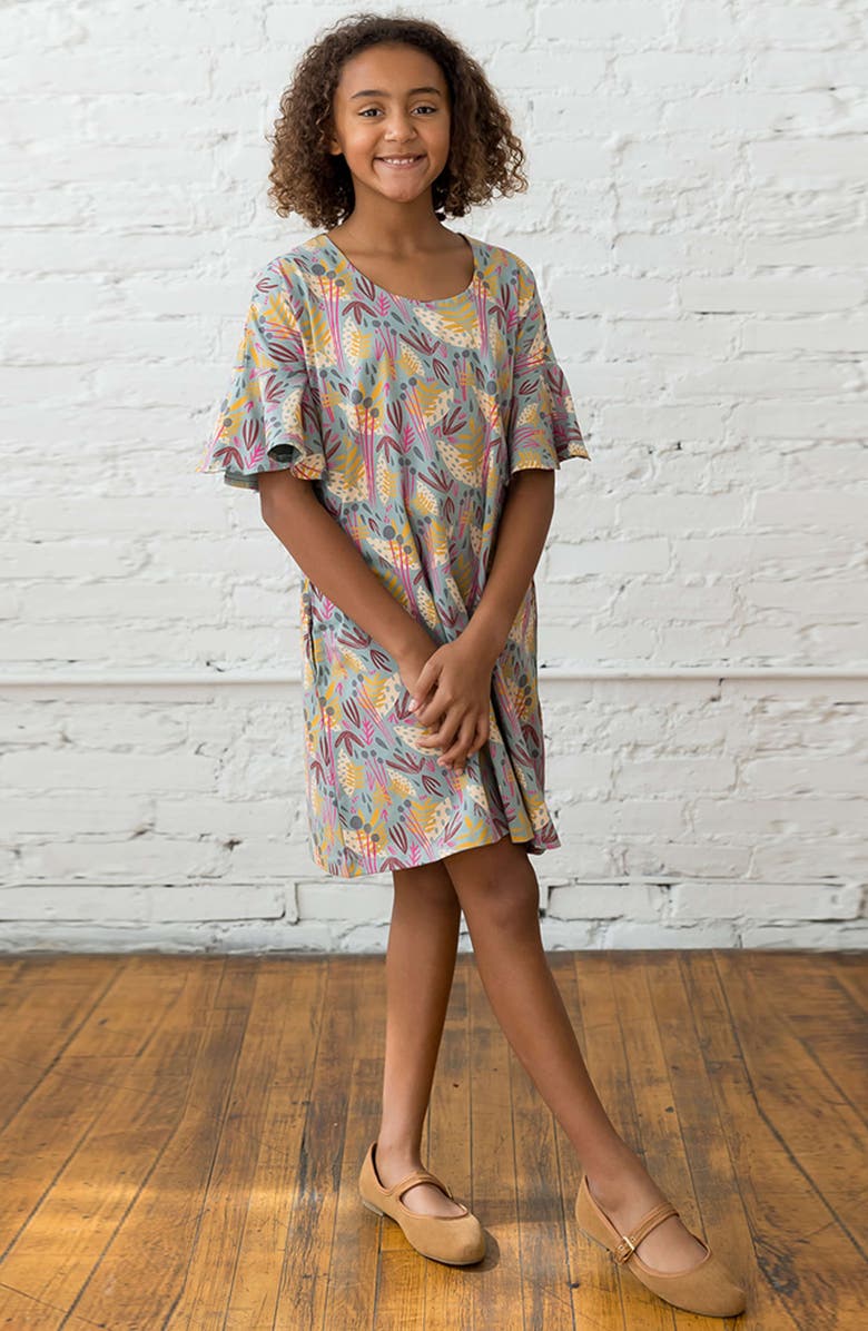 Mightly Organic Cotton Flutter Sleeve Cascade Dress, Alternate, color,