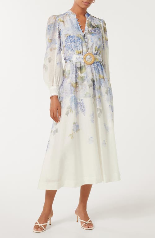 Ever New Peyton Belted Long Sleeve Button Front Maxi Dress In Blue Warrantina