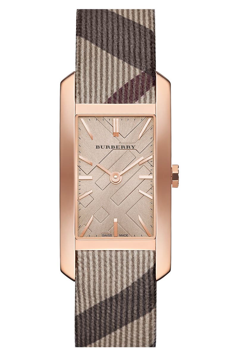 Burberry Rectangular Check Strap Watch, 25mm x 33mm, Main, color,