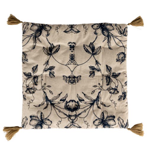 Storied Home Cotton And Linen Print Chair Cushion In Neutral