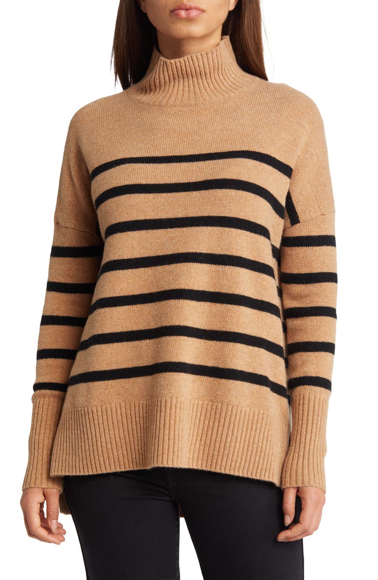 Boden Stripe Oversize Merino Wool Turtleneck Swater, Main, color,
