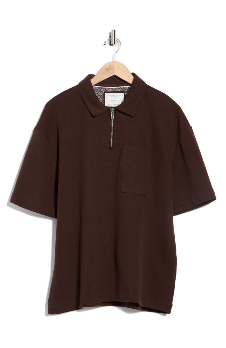 DENIM AND FLOWER Heavyweight Quarter Zip Polo, Main, color, Brown