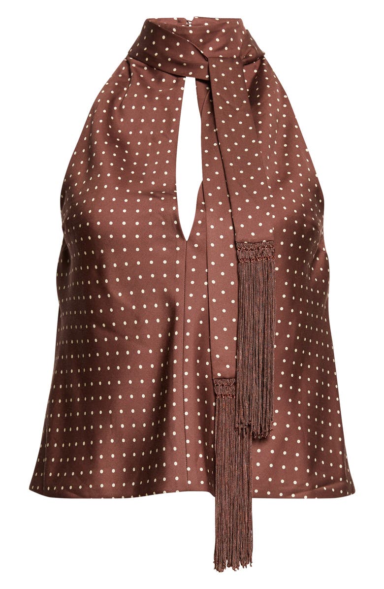 POSSE Phoebe Polka Dot Keyhole Halter Neck Top, Alternate, color, Choc Vanilla