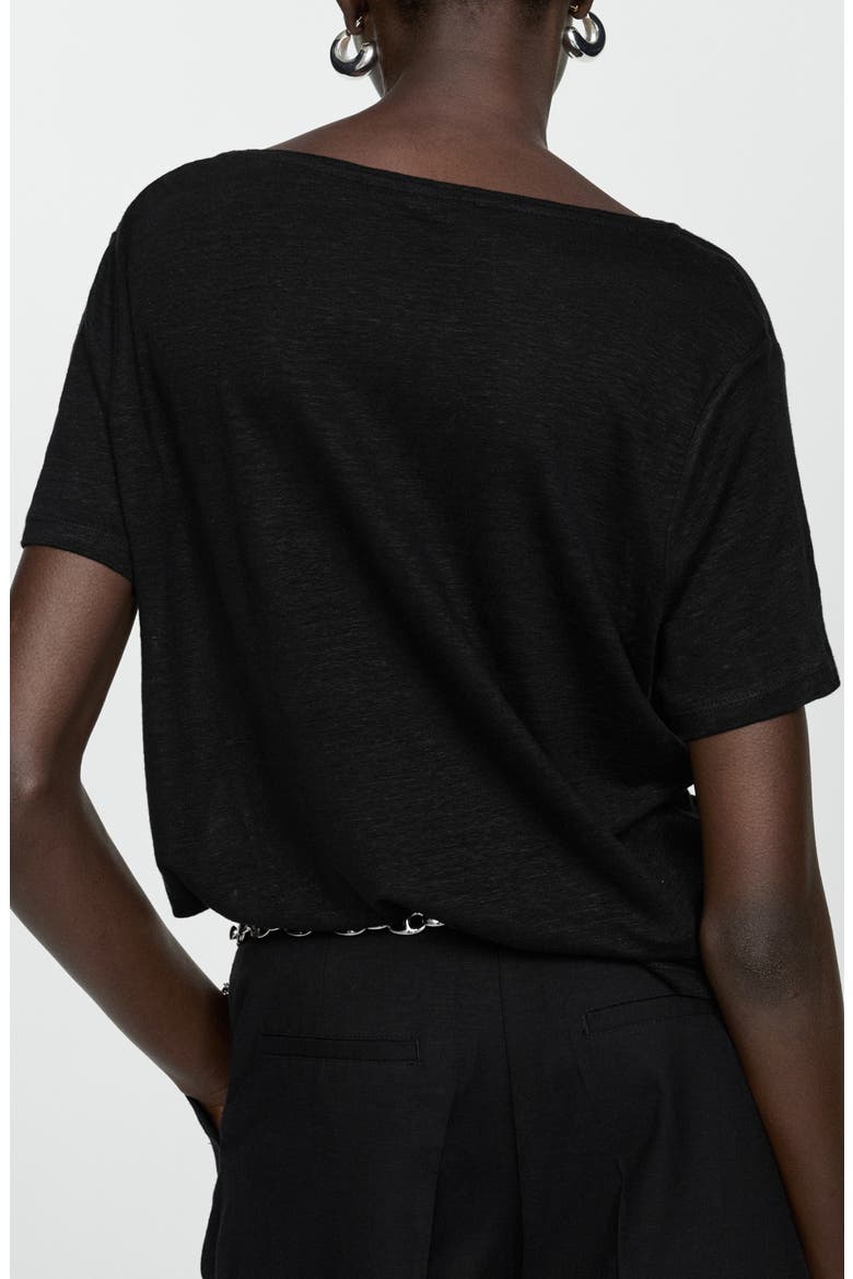 V-Neck Linen T-Shirt, Alternate, color, BLACK