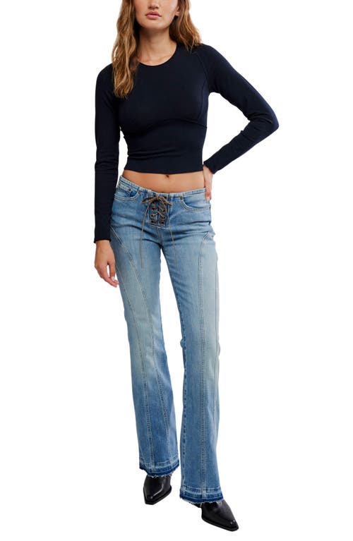 Free People Protagonist Long Sleeve Crop T-shirt In Blue