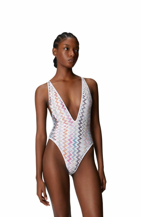 One-piece Swimsuit With V-neck And Sequins