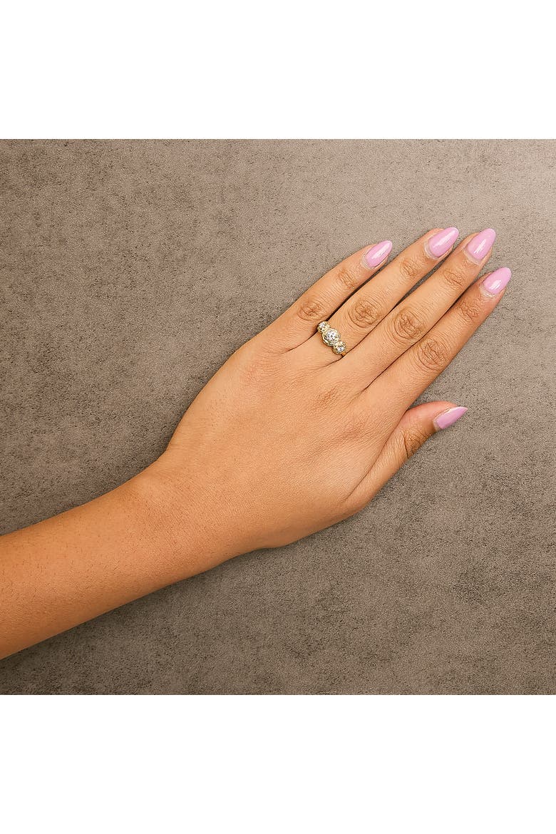 14K Yellow Gold Plated Sterling Silver 1/2 Ctw Lab Grown Diamond Floral 3-Stone Ring, Alternate, color, Yellow Gold over Silver