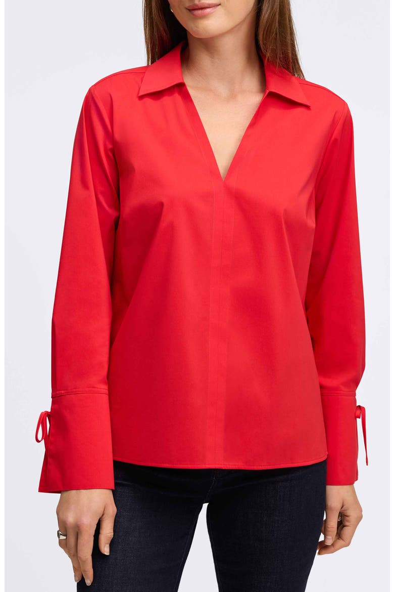 Carla Tie Cuff Cotton Blend Popover Top, Main, color, SIMPLY RED