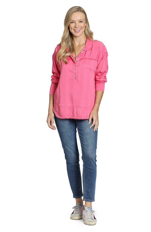 Apny Grommet Henley Chambray Top In Pink