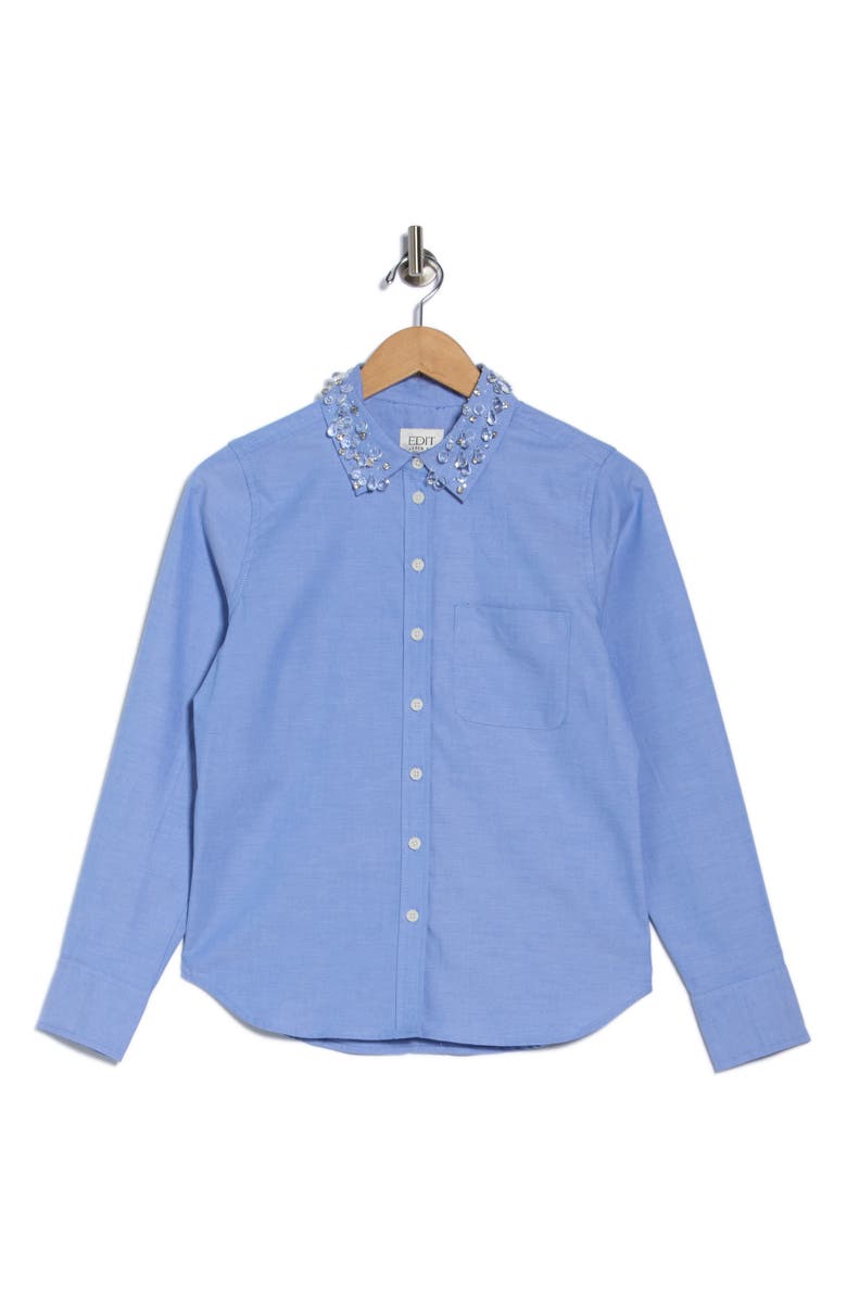 JASON WU Embellished Collar Button-Up Shirt, Alternate, color, Light Blue