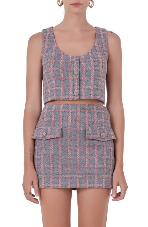 Tweed Button Sleeveless Crop Top