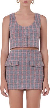 Endless Rose Tweed Button Sleeveless Crop Top