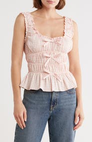 Elodie Gingham Shirred Peplum Tank