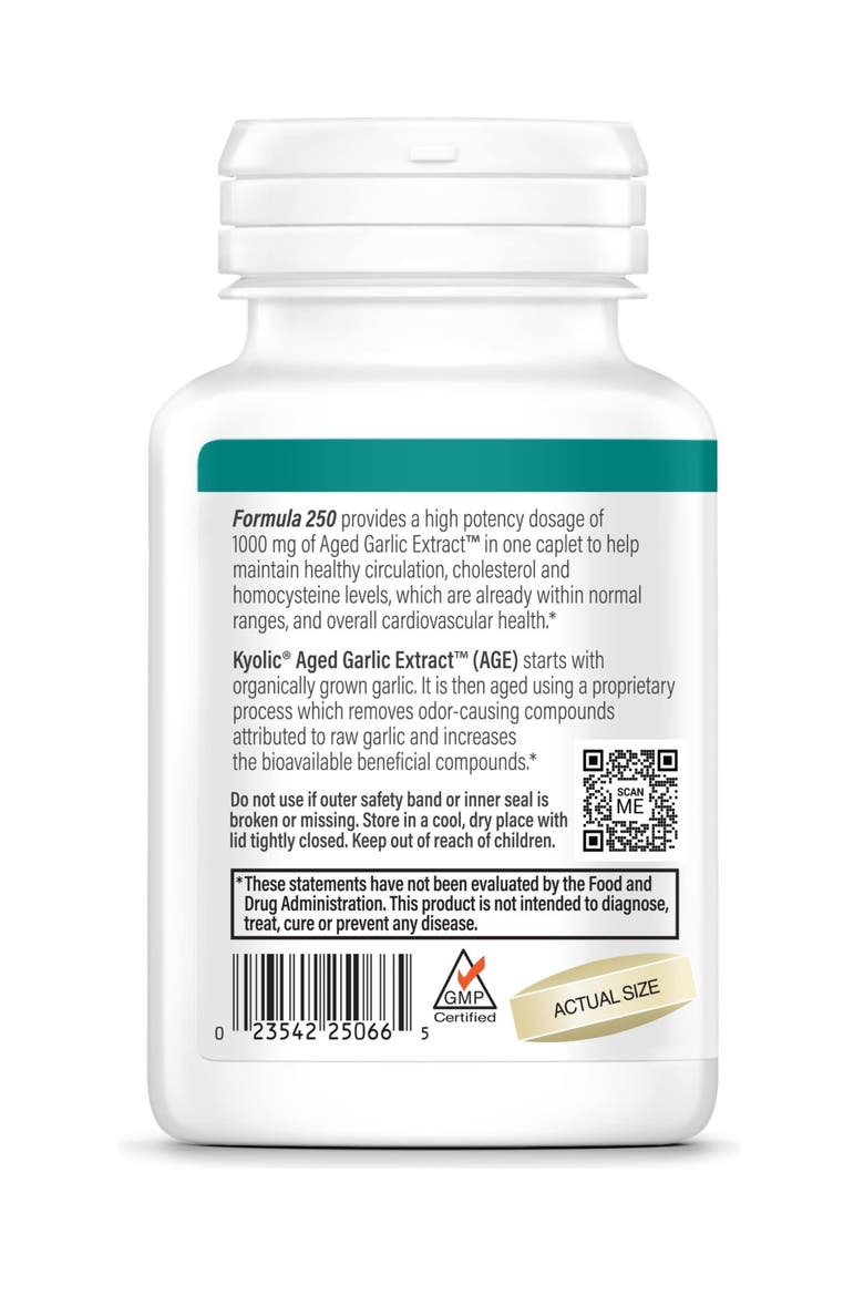 Aged Garlic Extract Formula 250, Cardiovascular Health, One Per Day 60 Ct Caplets, Alternate, color, None