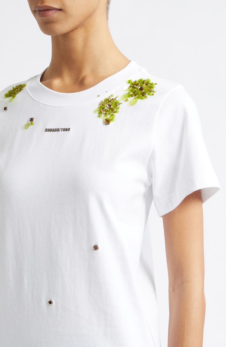 Shushu/Tong Beaded Floral Grommet Logo T-Shirt, Alternate, color, White/ Green