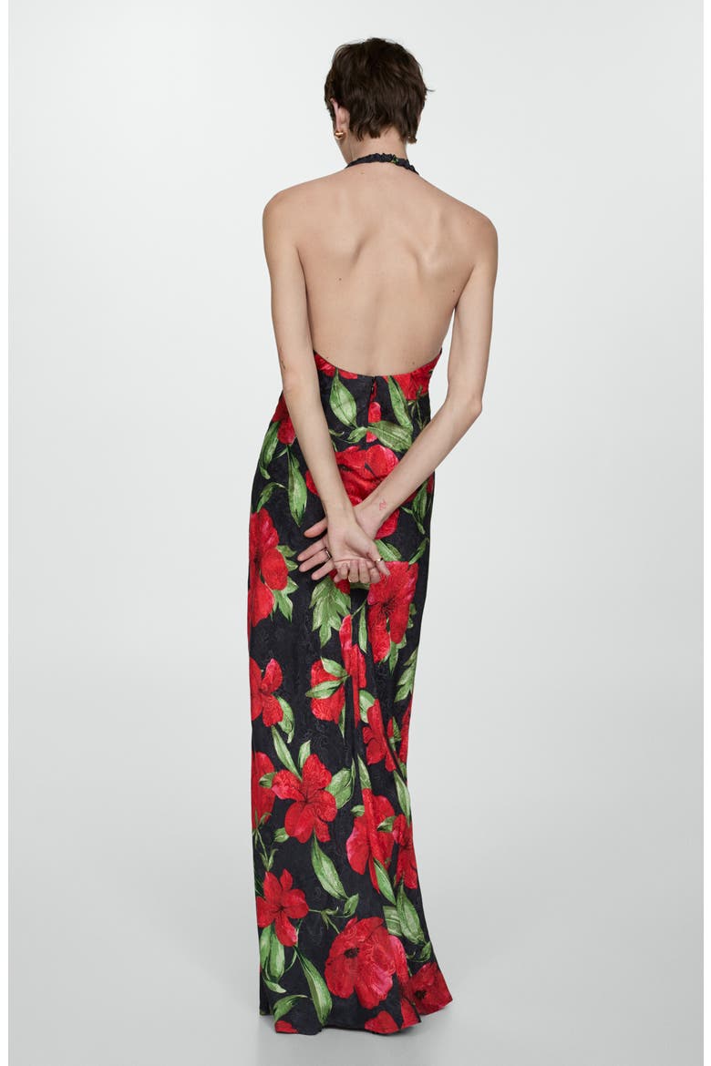 Mati Floral Halter Maxi Dress, Alternate, color, BLACK