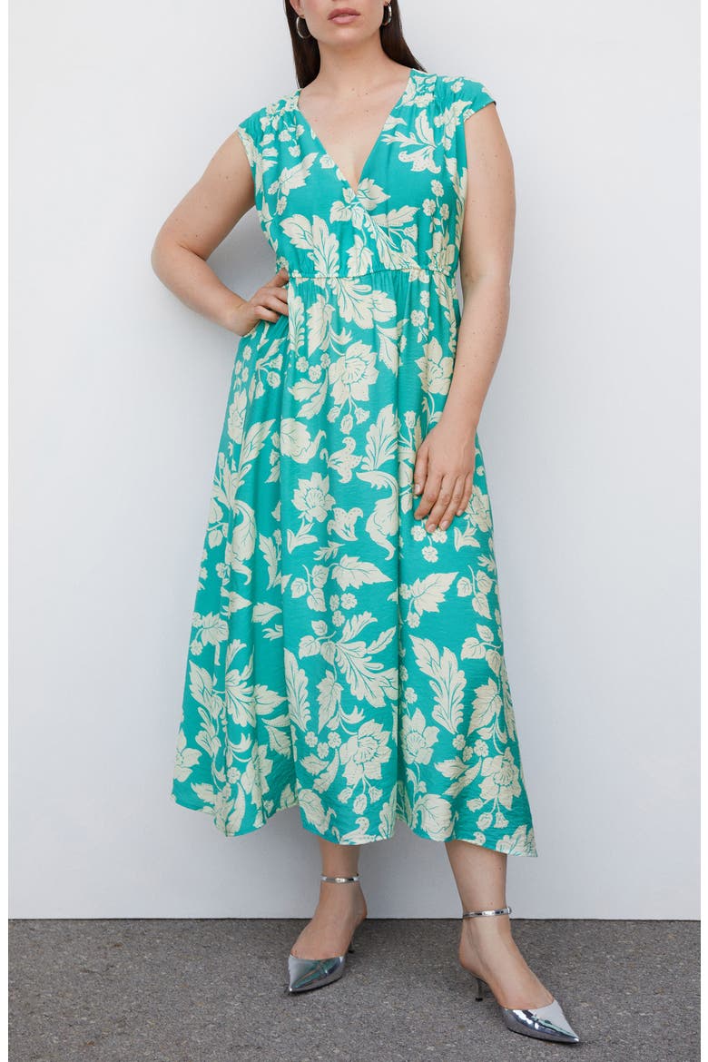 Floral Ruched Dress, Alternate, color, TURQUOISE