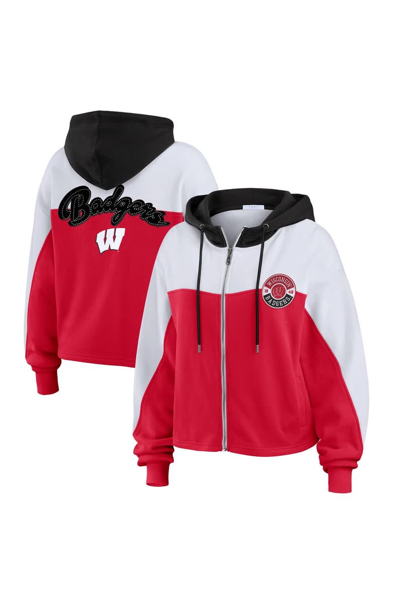 WEAR by Erin Andrews Women's WEAR by Erin Andrews Red Wisconsin Badgers Color-Block Full-Zip Hoodie, Main, color, Red