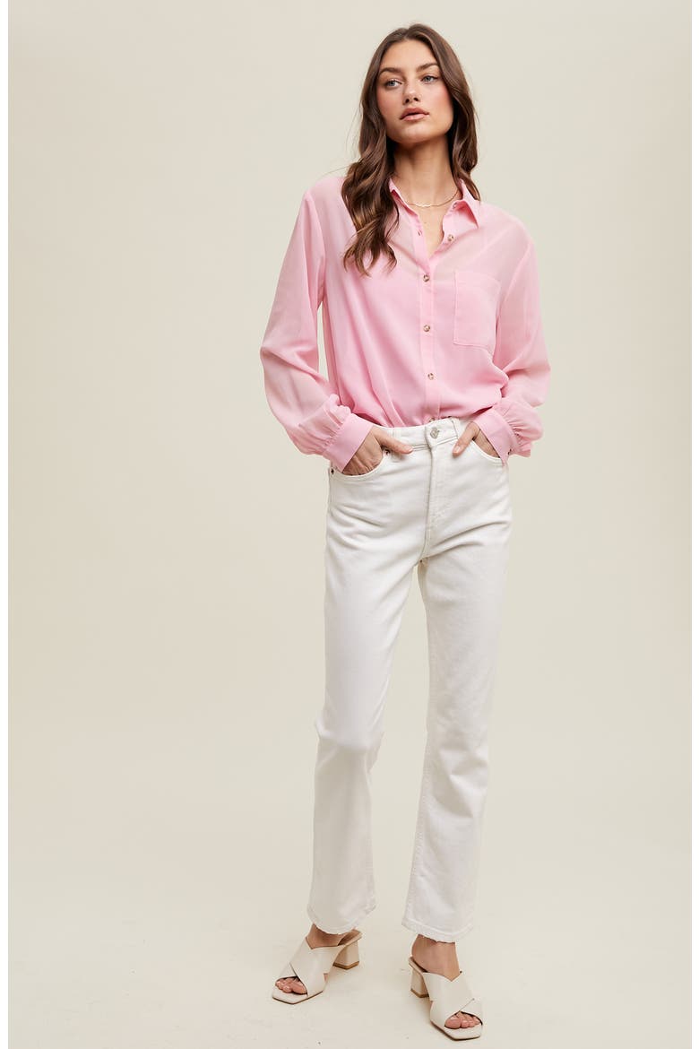 Chiffon Button Front Shirt with Cami, Alternate, color, BALLET
